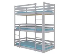 ADRK Furniture Tedro -3-kerrossänky Lapsille, 210 X 97 X 208 Cm, Harmaa
