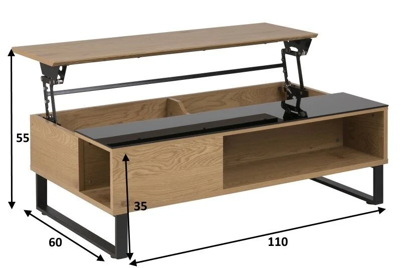 Actona Azalea-sohvapöytä, Tammi-musta Lasi 2 Actona Azalea-sohvapöytä, Tammi-musta Lasi - Image 2