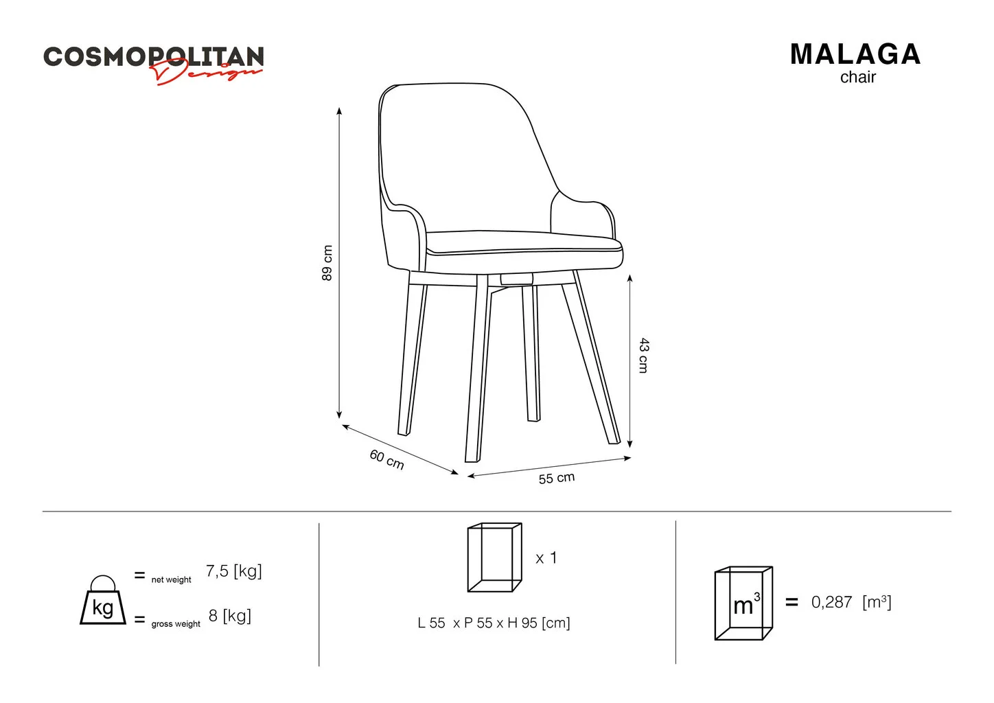 Cosmopolitan Design Malaga, Tummanharmaan Värinen Tuoli 5 Cosmopolitan Design Malaga, Tummanharmaan Värinen Tuoli - Image 5