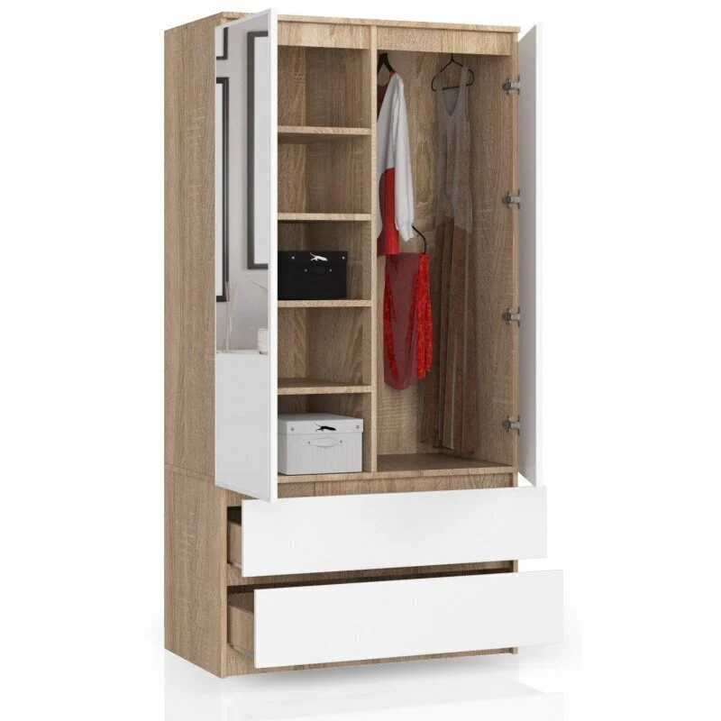 Kaappi NORE S90 Peilillä, Tammen Väri / Valkoinen. 2 Kaappi NORE S90 Peilillä, Tammen Väri / Valkoinen. - Image 2