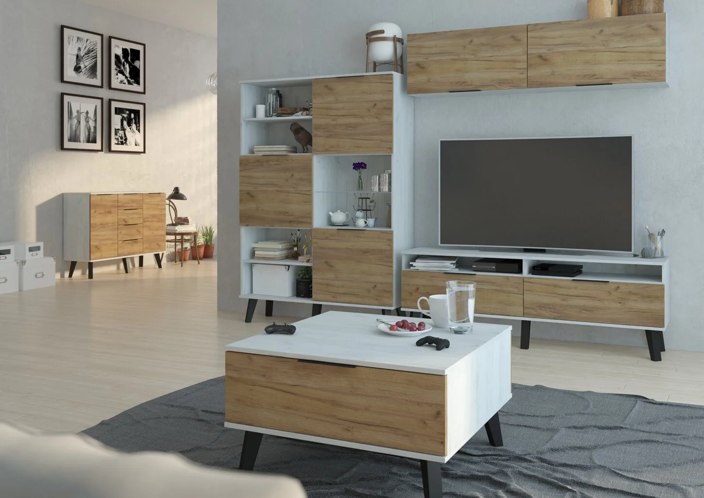 Meblocross Kaappi Sven 2D3S, Valkoinen/ruskea 4 Meblocross Kaappi Sven 2D3S, Valkoinen/ruskea - Image 4