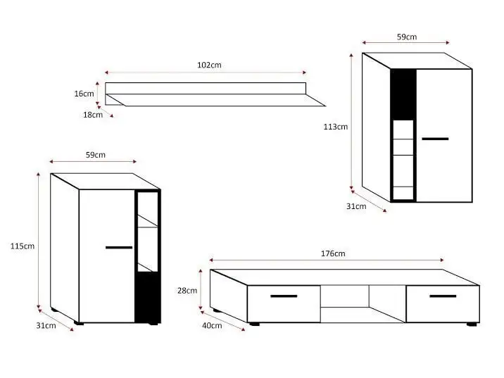 ADRK Furniture Kaappikokonaisuus Leon 2, Kiiltävä Valkoinen / Musta 3 ADRK Furniture Kaappikokonaisuus Leon 2, Kiiltävä Valkoinen / Musta - Image 3