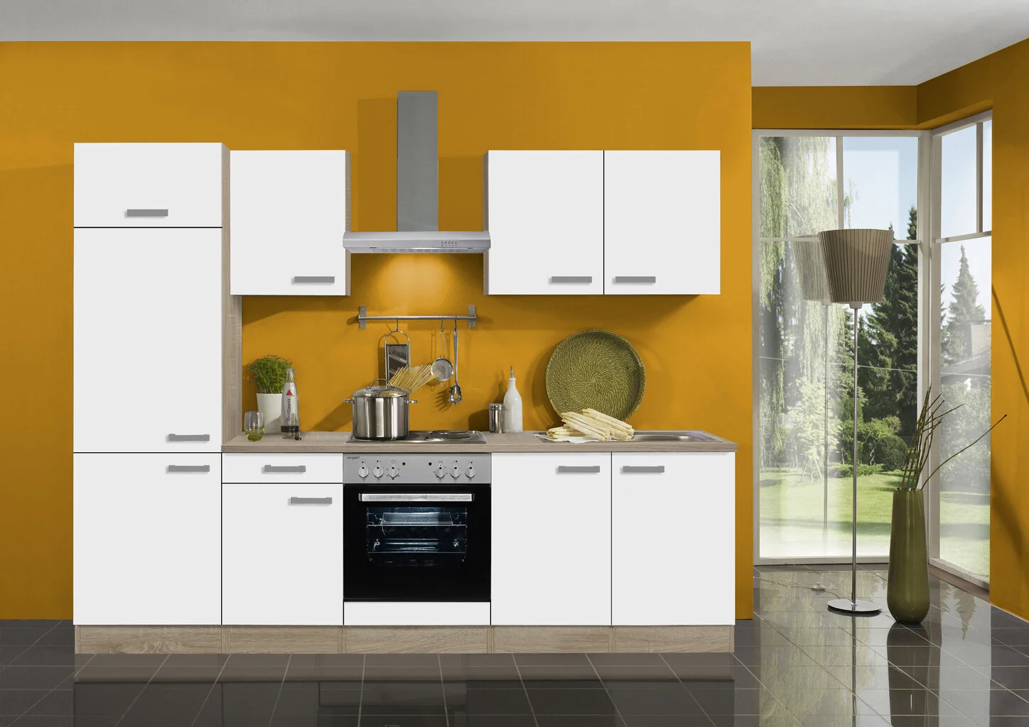 Keittiön Kaappisarja Jaka Optikompakt Zamora, 270 Cm, Valkoinen/ruskea 1 Keittiön Kaappisarja Jaka Optikompakt Zamora, 270 Cm, Valkoinen/ruskea