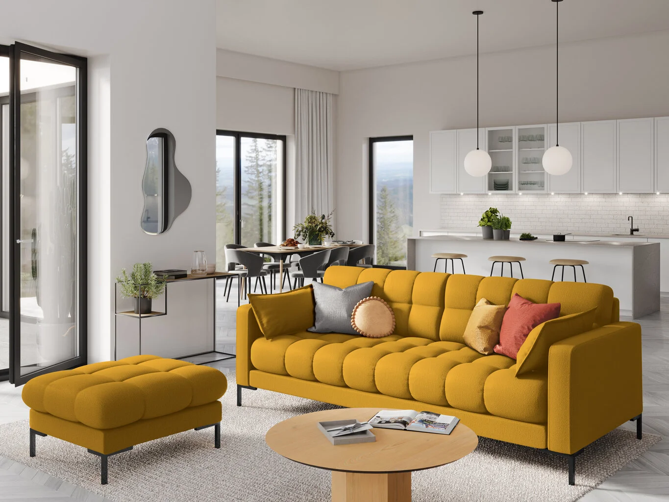 Kolmen Hengen Sohva Micadoni Home Mamaia, Keltainen/musta 5 Kolmen Hengen Sohva Micadoni Home Mamaia, Keltainen/musta - Image 5