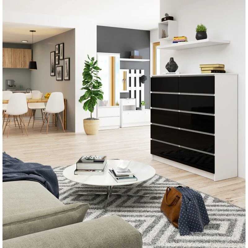 Lipasto NORE 1766, 120 Cm, Valkoinen/musta 2 Lipasto NORE 1766, 120 Cm, Valkoinen/musta - Image 2