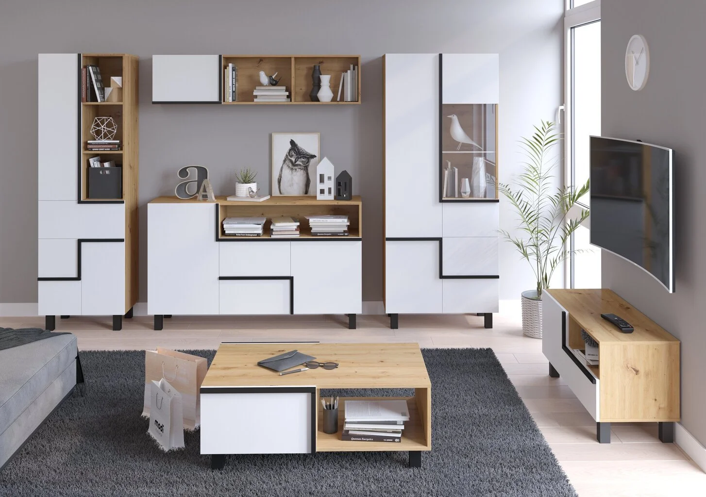 Meblocross Lars 13 3D Vitriini, Valkoinen/tummanruskea 3 Meblocross Lars 13 3D Vitriini, Valkoinen/tummanruskea - Image 3