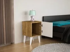 Yöpöytä Kalune Design 731(II), 55 Cm, Valkoinen/ruskea -NORE Kalusteet Myymälä naktinis staliukas kalune design 731ii 55 cm 95dee netistai reference