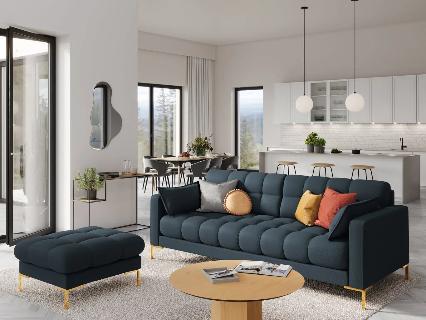 Neljän Istuttava Sohva Micadoni Home Mamaia, Sininen/kultainen Väri 5 Neljän Istuttava Sohva Micadoni Home Mamaia, Sininen/kultainen Väri - Image 5