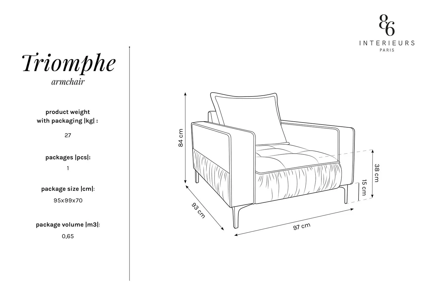 Nojatuoli Interieurs86 Triomphe, Sininen/kulta 6 Nojatuoli Interieurs86 Triomphe, Sininen/kulta - Image 6