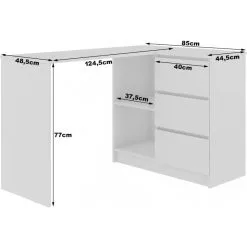 NORE CLP -kirjoituspöytä, Hyllystö Oikealla, 124,5 X 77 X 85 Cm, Valkoinen / Tummanharmaa -NORE Kalusteet Myymälä nore clp kirjoituspoyta hyllysto oikealla 1245 x d3131 netistai reference