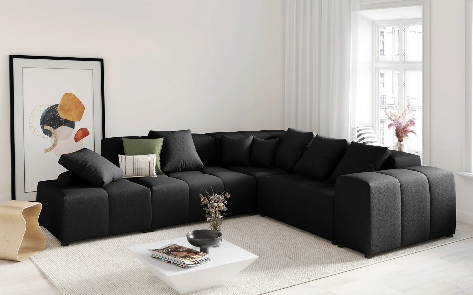 Pehmeä Kulmasohva Micadoni Home Margo XL 68, Musta 6 Pehmeä Kulmasohva Micadoni Home Margo XL 68, Musta - Image 6