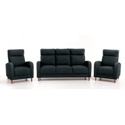 Pehmustettu Kalustesarja Paris 3+1+1, , Musta Inari 1008, Jalat - Pähkinäpuu