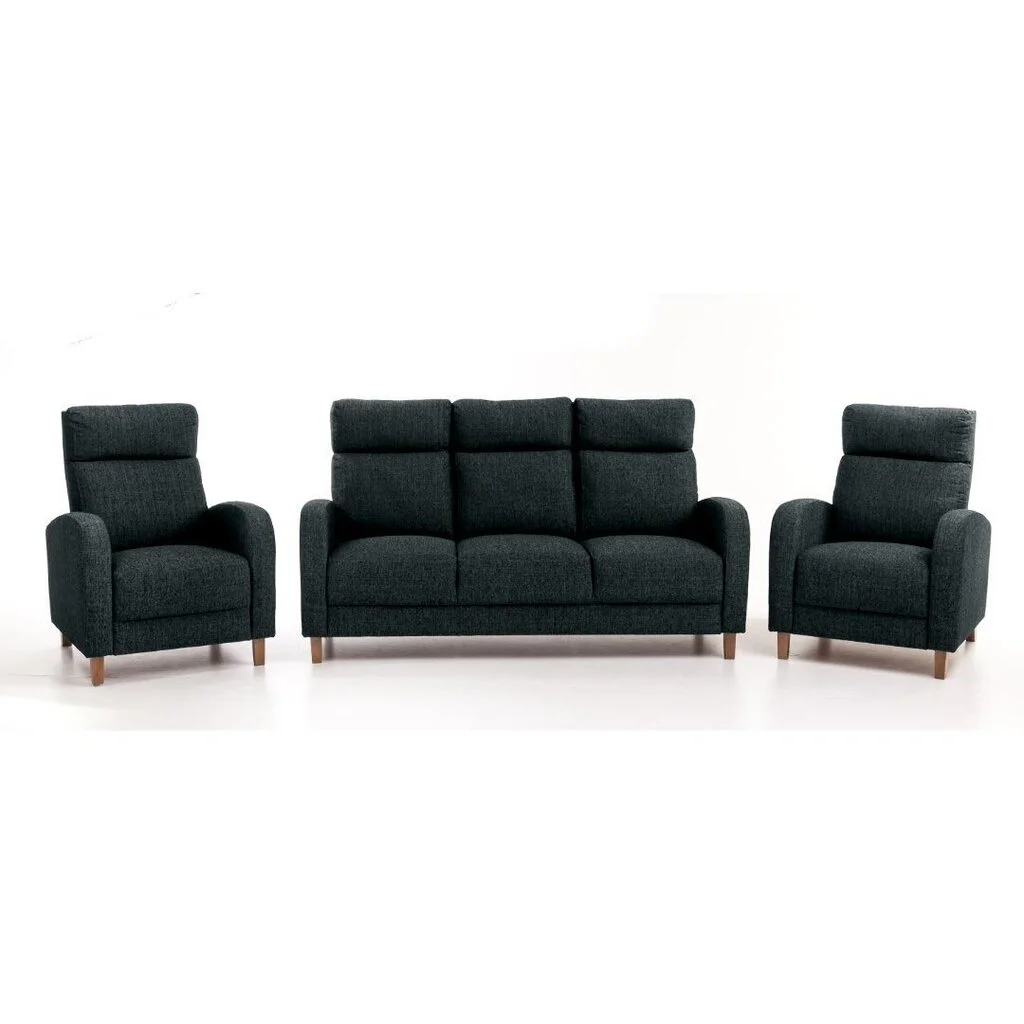 Pehmustettu Kalustesarja Paris 3+1+1, , Musta Inari 1008, Jalat - Pähkinäpuu 1 Pehmustettu Kalustesarja Paris 3+1+1, , Musta Inari 1008, Jalat - Pähkinäpuu