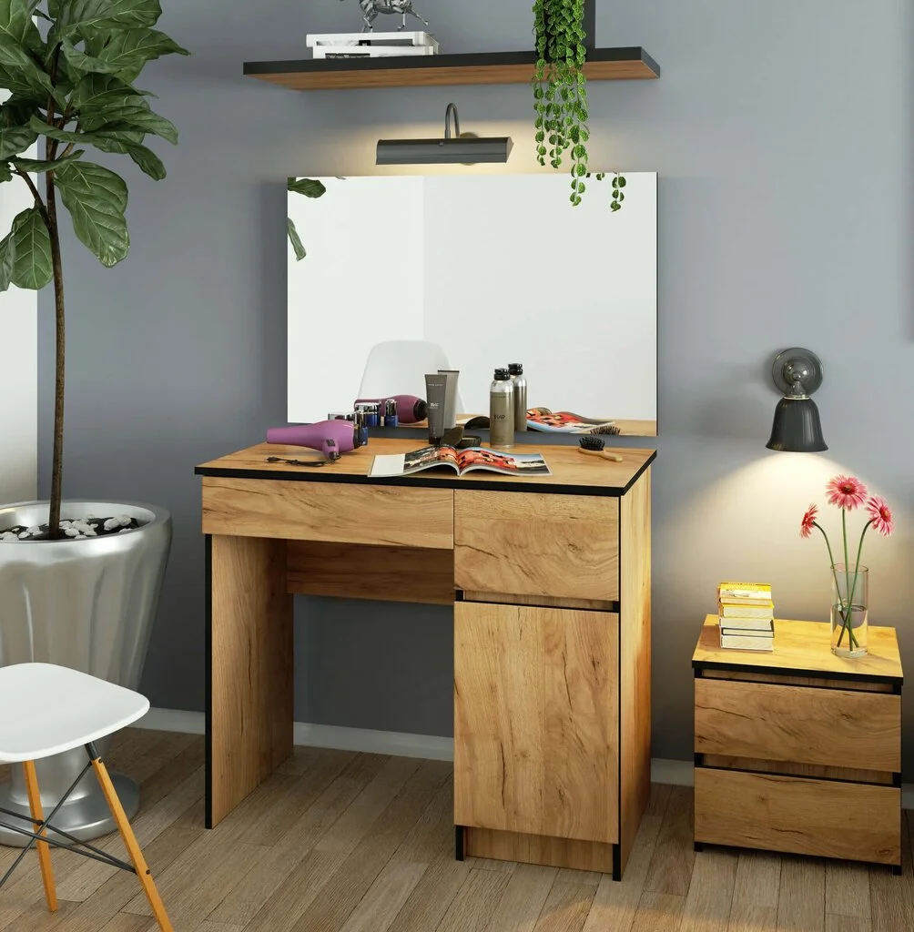 NORE Pukeutumispöytä Peilillä 90x60 Cm, Craft Tammi 4 NORE Pukeutumispöytä Peilillä 90x60 Cm, Craft Tammi - Image 4