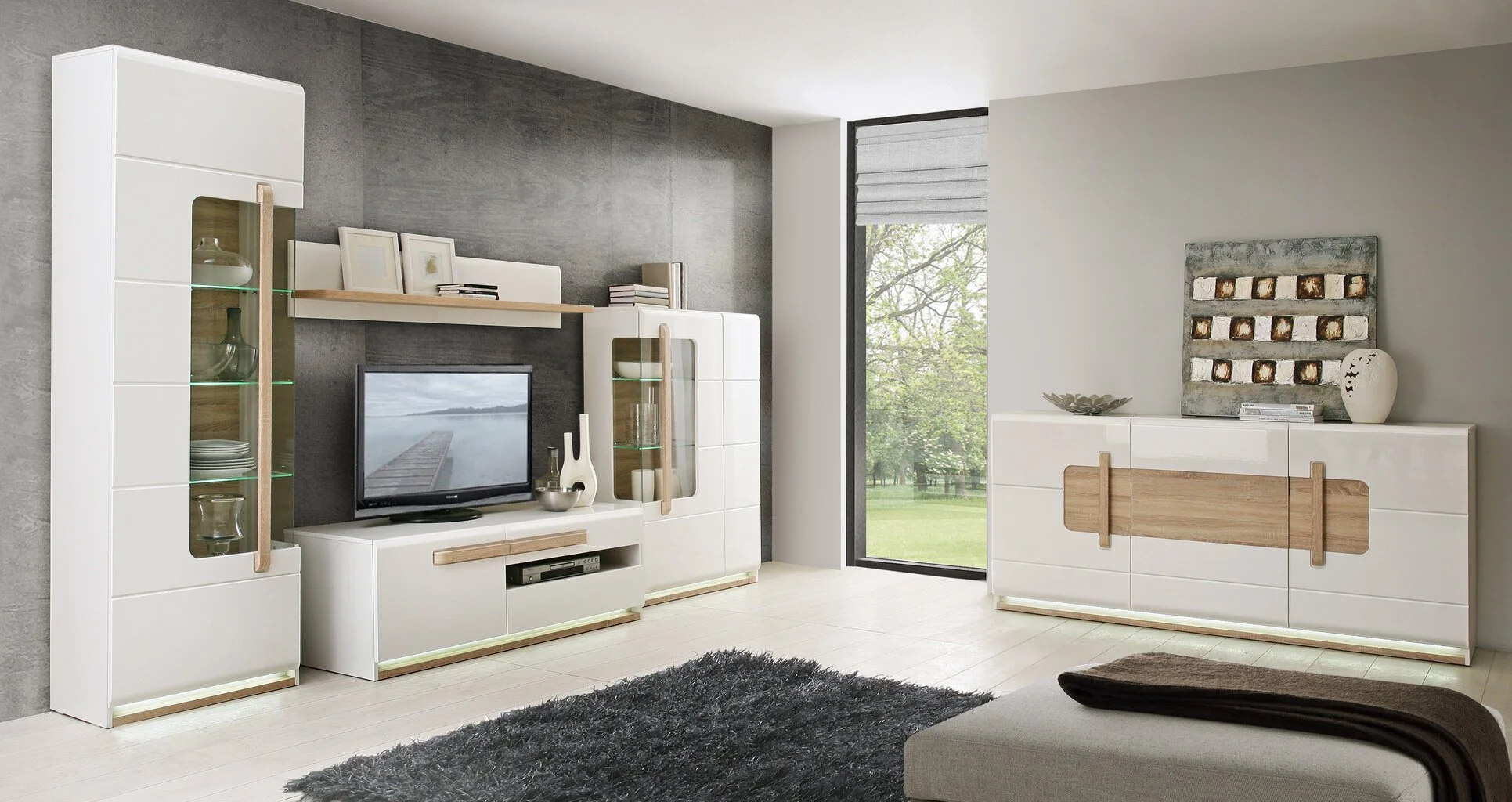 Forte RTV Attention -TV-taso, 40 X 160 X 52 Cm, Korkeakiilto Valkoinen / Sonoma Tammi 5 Forte RTV Attention -TV-taso, 40 X 160 X 52 Cm, Korkeakiilto Valkoinen / Sonoma Tammi - Image 5