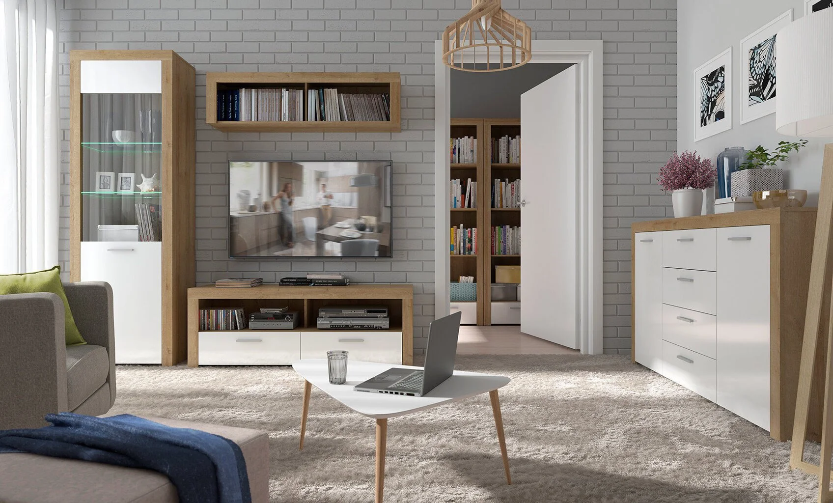 Black Red White TV-taso Balder, Valkoinen/tammi 4 Black Red White TV-taso Balder, Valkoinen/tammi - Image 4