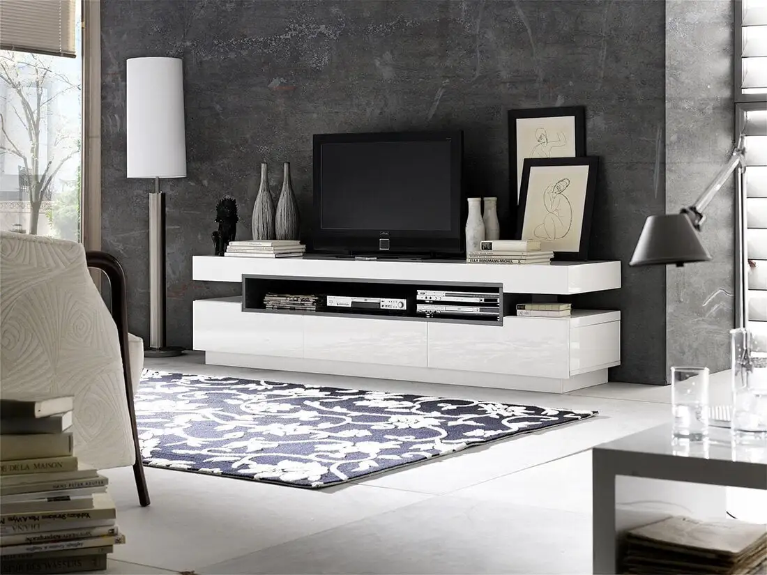 TV-teline Laura, Valkoinen Kiiltävä/harmaa 1 TV-teline Laura, Valkoinen Kiiltävä/harmaa