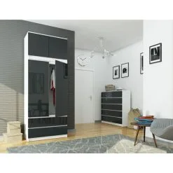 Kaappi NORE S90 Yläkaapilla, Valkoinen / Tummanharmaa 5 Kaappi NORE S90 Yläkaapilla, Valkoinen / Tummanharmaa -NORE Kalusteet Myymälä vaatekaappi 90cm 65905 netistai reference