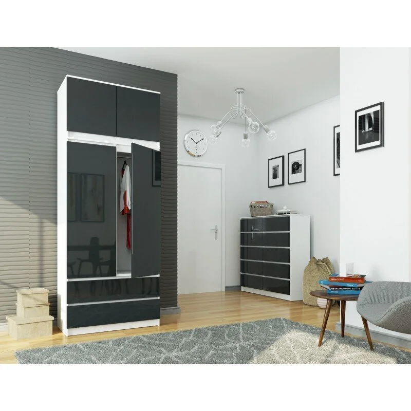 Kaappi NORE S90 Yläkaapilla, Valkoinen / Tummanharmaa 3 Kaappi NORE S90 Yläkaapilla, Valkoinen / Tummanharmaa - Image 3