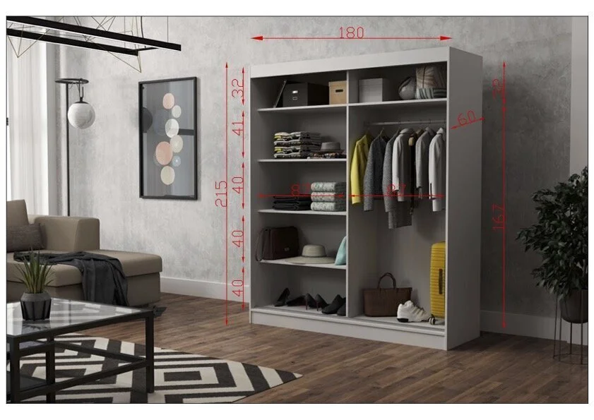 Vaatekaappi NORE Heinäkuu 180, Tummanharmaa/valkoinen 4 Vaatekaappi NORE Heinäkuu 180, Tummanharmaa/valkoinen - Image 4