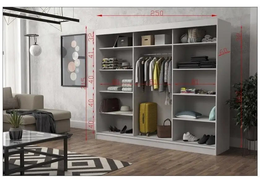 Vaatekaappi NORE Kate 250, Valkoinen 4 Vaatekaappi NORE Kate 250, Valkoinen - Image 4