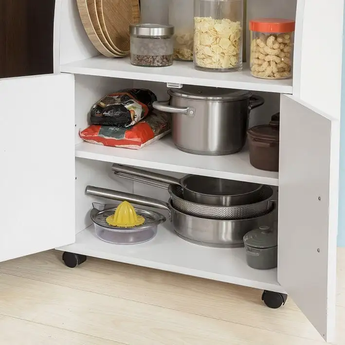 SoBuy Valkoinen Puinen Keittiökaappi Pyörillä FRG241-W 4 SoBuy Valkoinen Puinen Keittiökaappi Pyörillä FRG241-W - Image 4