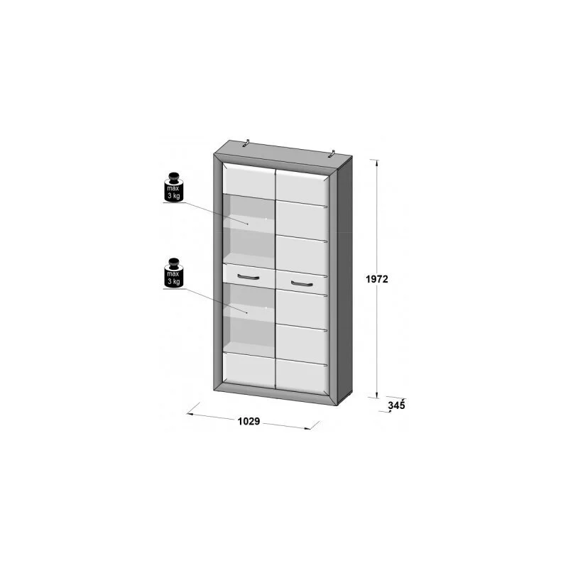 Forte Vitriinikaappi Lennox L, Tummanharmaa/valkoinen Kiiltävä 4 Forte Vitriinikaappi Lennox L, Tummanharmaa/valkoinen Kiiltävä - Image 4