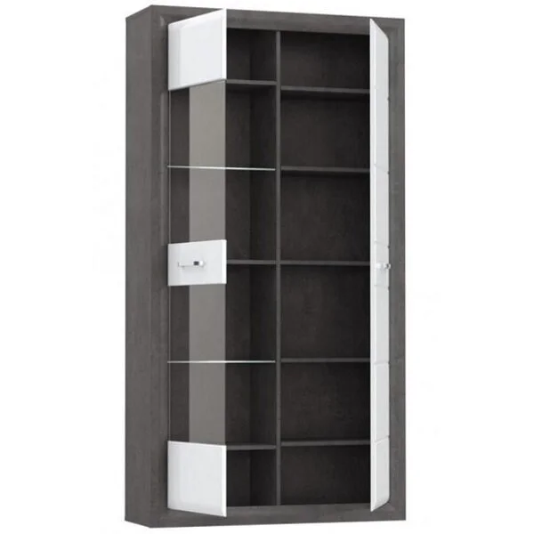 Forte Vitriinikaappi Lennox L, Tummanharmaa/valkoinen Kiiltävä 2 Forte Vitriinikaappi Lennox L, Tummanharmaa/valkoinen Kiiltävä - Image 2