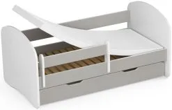 Vuode Patjalla, Vuodevaatelaatikolla Ja Irrotettavalla Suojalla NORE Smile, 140x70 Cm, Valkoinen/harmaa -NORE Kalusteet Myymälä vuode patjalla vuodevaatelaatikolla ja irrotettavalla suojalla nore 47b04 palaute reference